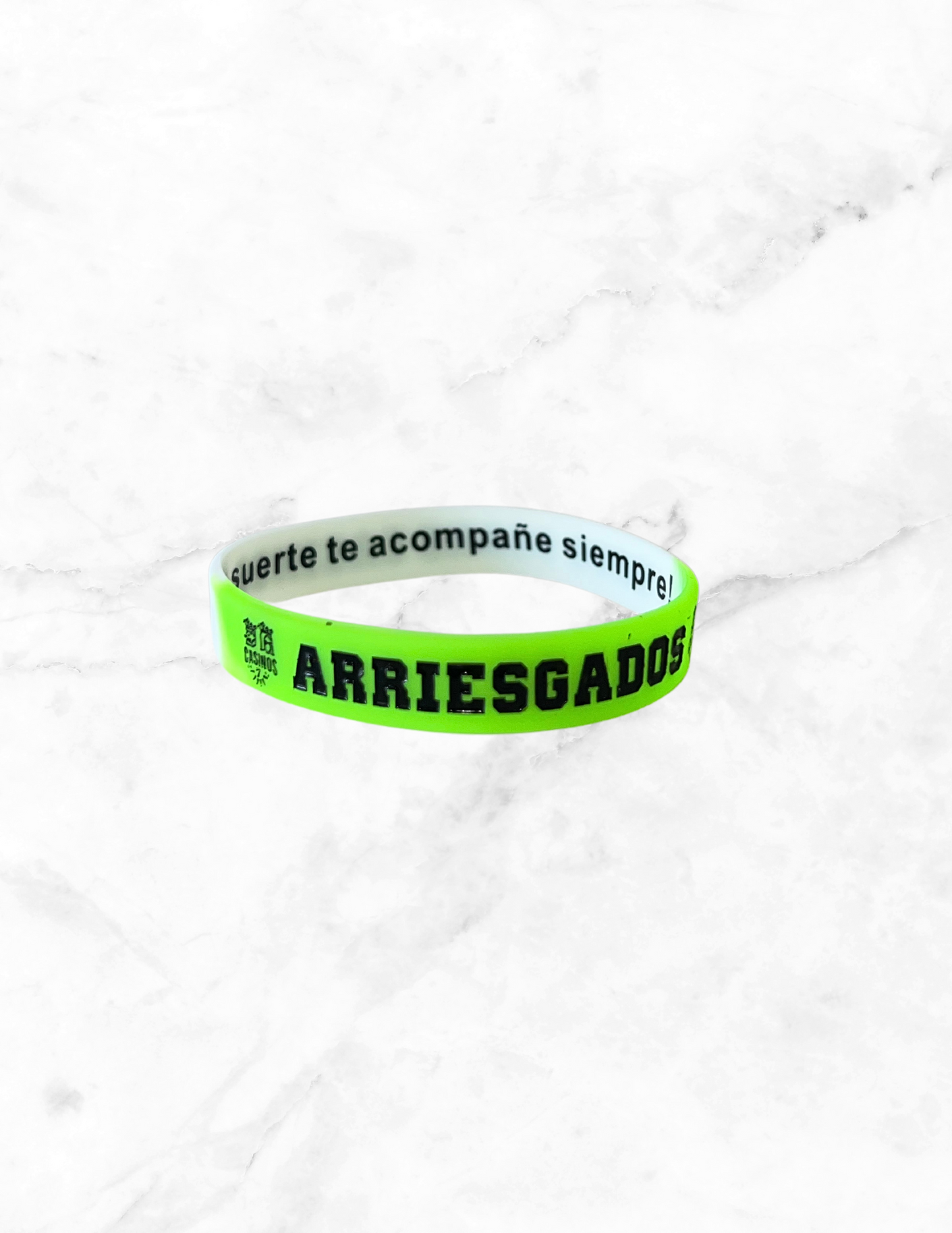 PULSERA DE LA SUERTE - Green & white with black print text LUCKY WRISTBAND
